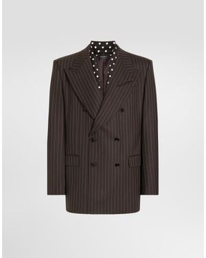 Dolce & Gabbana Double-Breasted Pinstriped Wool Jacket - Brown