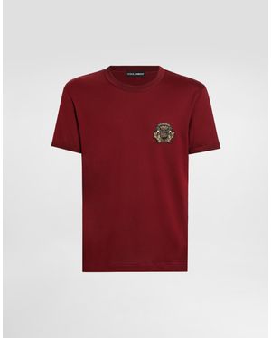 Dolce & Gabbana Baumwoll-T-Shirt Mit Wappenpatch - Rot