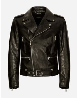Dolce & Gabbana Belted Leather Biker Jacket - Black