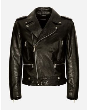 Dolce & Gabbana Belted Leather Biker Jacket - Black