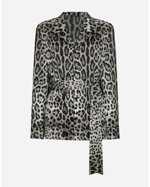 Dolce & Gabbana Leopard- Satin Robe - Black