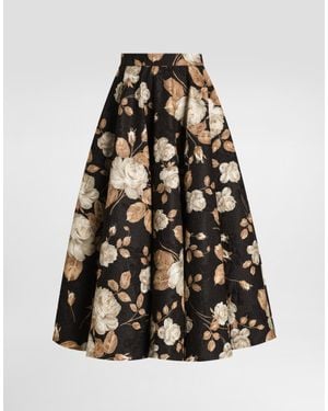 Dolce & Gabbana Gonna Midi Broccato Rosa Vintage - Bianco