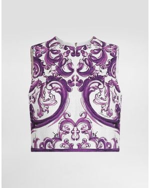 Dolce & Gabbana Majolica-Print Mat Top - Purple
