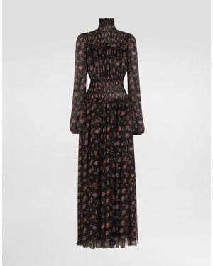 Dolce & Gabbana Floral-Print Long Chiffon Dress - Black