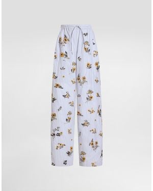 Dolce & Gabbana Poplin Trousers With Thread Floral Embroidery And Rhinestones - White