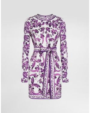 Dolce & Gabbana Majolica-Print Charmeuse Dress - Purple