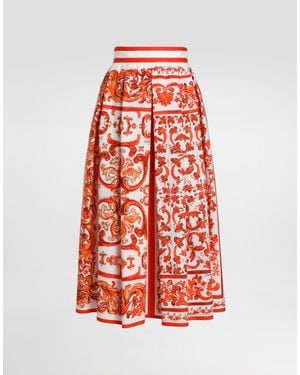 Dolce & Gabbana Maiolica Print Cotton Skirt - Red