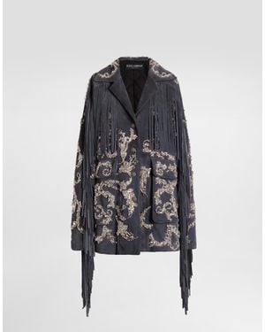 Dolce & Gabbana Embroidered Split Leather Jacket - ブルー