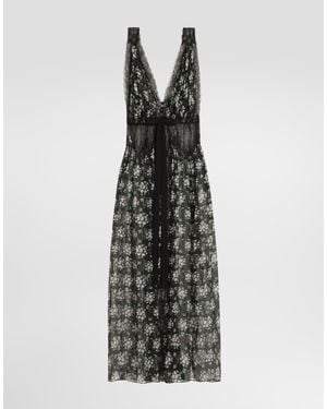 Dolce & Gabbana Geranium Bouquets-Print Chiffon Dressing Gown - White