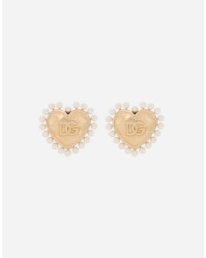 Dolce & Gabbana Heart Earrings With Beaded Detailing - Metallic