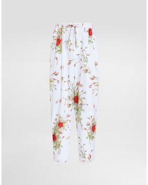 Dolce & Gabbana Small Rose-Print Poplin Vanity Pants - White
