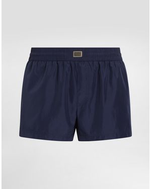 Dolce & Gabbana Kurze Badeshorts Mit Plakette - Blau
