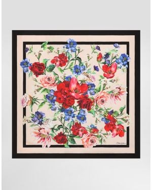 Dolce & Gabbana Floral- Silk Twill Foulard (90X90) - Black