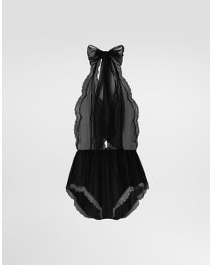 Dolce & Gabbana Chiffon And Lace Bodysuit - Blanco