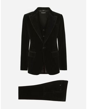 Dolce & Gabbana Single-Breasted Smooth Velvet Suit - Black