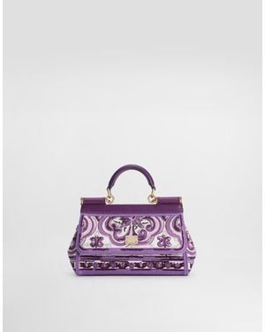Dolce & Gabbana Small Sicily Handbag With Majolica Embroidery - Purple