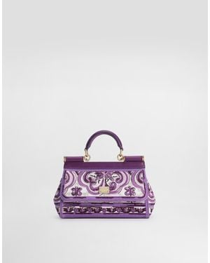 Dolce & Gabbana Small Sicily Handbag With Majolica Embroidery - パープル