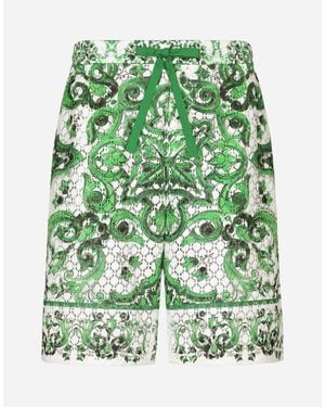 Dolce & Gabbana Crochet Lace Jogging Shorts With Majolica - Green