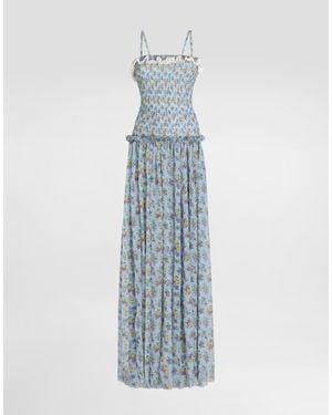 Dolce & Gabbana Small Floral-Print Chiffon Dress - Blue