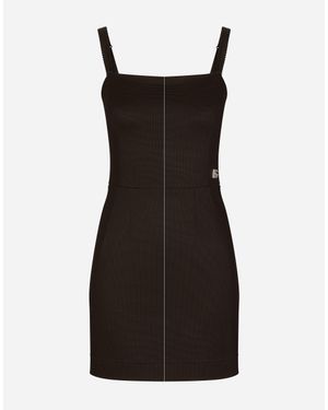 Dolce & Gabbana Short Milano Rib Dress With Dg Logo - Black