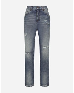 Dolce & Gabbana Jeans Classic Aus Blauem Denim Mit Abriebstellen
