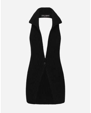 Dolce & Gabbana Long Wool Fisherman's Rib-Knit Vest - Black