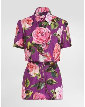 Dolce & Gabbana Cotton Playsuit With Rose - Pink