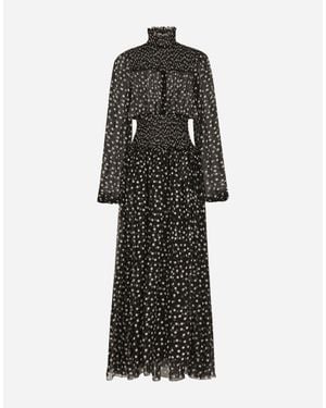 Dolce & Gabbana Silk Polka-Dot Maxi Dress - Black