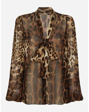 Dolce & Gabbana レオパード シルクブラウス - ブラウン