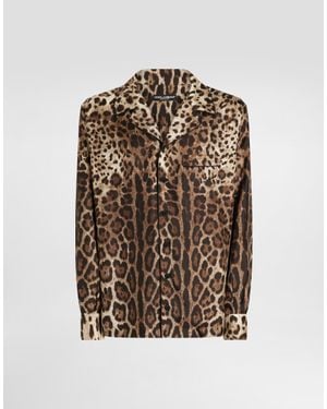 Dolce & Gabbana Silk Vanity Shirt With Leopard - Brown