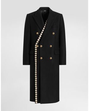 Dolce & Gabbana Cappotto Doppiopetto Con Applicazioni - Nero