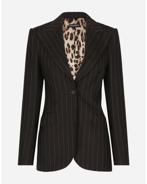 Dolce & Gabbana Single-Breasted Pinstripe Wool Turlington Jacket - Black