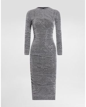 Dolce & Gabbana Sequined Draped Calf-Length Dress - Gray