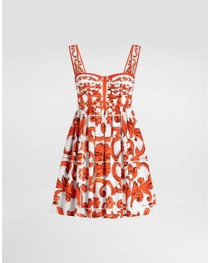 Dolce & Gabbana Majolica-Print Poplin Short Dress - Red