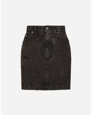 Dolce & Gabbana Washed Denim Miniskirt - Black