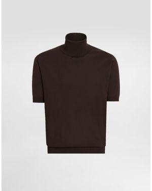 Dolce & Gabbana Pull En Coton À Col Roulé Et Manches Courtes - Marron