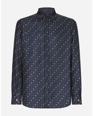 Dolce & Gabbana Silk Martini-Fit Shirt With Tie Print - Blue