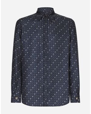 Dolce & Gabbana Silk Martini-Fit Shirt With Tie Print - Blue