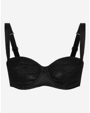 Dolce & Gabbana Semi-Padded Satin Balconette Bra With Lace - Black