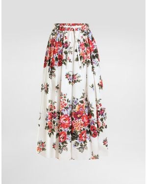Dolce & Gabbana Flower Bouquet-Print Skirt With Pleats - White