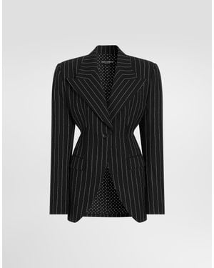 Dolce & Gabbana Single-Breasted Pinstripe Virgin Wool Jacket - Black