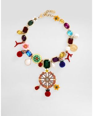 Dolce & Gabbana Halskette Mit Carretto-Rad-Motiv - Weiß