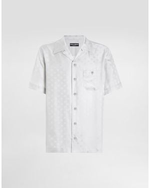 Dolce & Gabbana Camisa Hawaii En Jacquard Con Logotipo Dg - Blanco