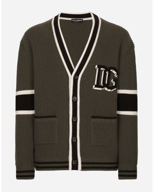Dolce & Gabbana Wool Fisherman's Rib-Knit Cardigan With Dg Logo Patch - ブラック