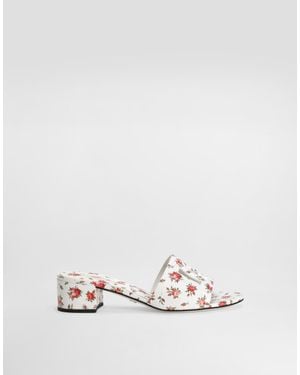 Dolce & Gabbana Printed Calfskin Mules With Little Roses Print - Natural