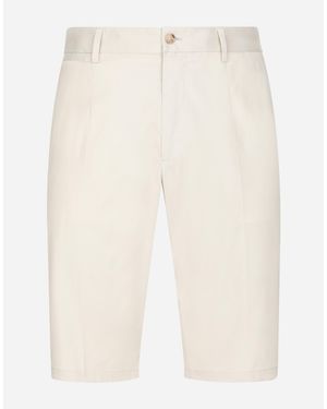 Dolce & Gabbana Stretch Cotton Shorts With Dg Patch - White