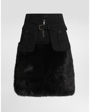Dolce & Gabbana Midi Skirt With Fur - Black