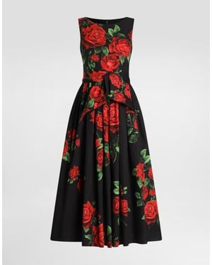 Dolce & Gabbana Rose-Print Poplin Dress - Red