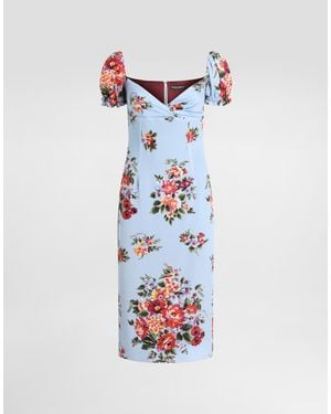 Dolce & Gabbana Flower Bouquet-Print Dress - Blue