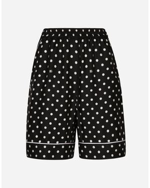 Dolce & Gabbana Silk Pyjama Shorts With Polka-Dot - Black